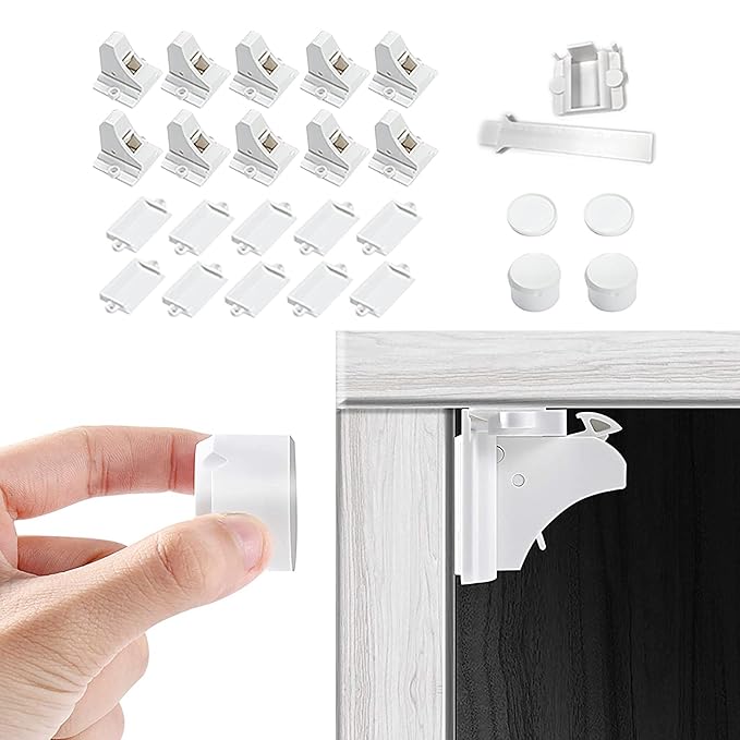 Vmaisi Adhesive Magnetic Locks for Cabinets & Drawers (10 Locks and 2 Keys) (Pack of 2)