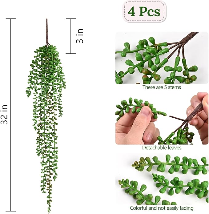 Waipfaru 4Pcs Artificial Hanging Plants for Outdoors, Fake Vines Greenery | UV Resistant Ivy Artificial Plants Outdoor Faux Plants Indoor Bedroom Living Room Boho Wall Porch Shelf Decor