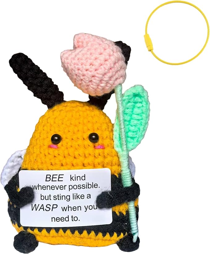 Birthday Gifts for Women Men Mon Dad,Thank You Emotional Support Crochet Bee for Friends, Positive Cute Handmade Animal Stuff, Funny Christmas Easter Present, Office/Home Decor