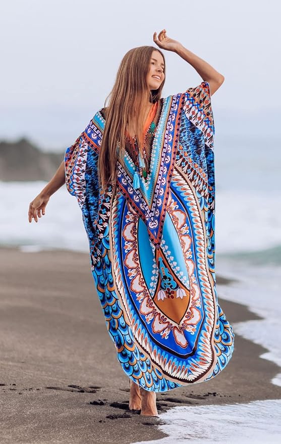 Venasha Womens Caftan Floral Print Kaftan Dress Short Sleeve Swimsuit Cover up Loungewear for Summer