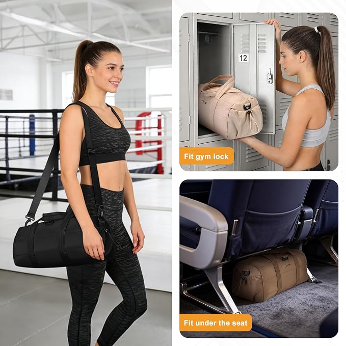 20L Gym Bag for Women, Medium Sport Duffel Bag with Yoga Mat Strap,Wet Pocket, Water-Resistant Adjustable Strap for Gym Yoga, Brown