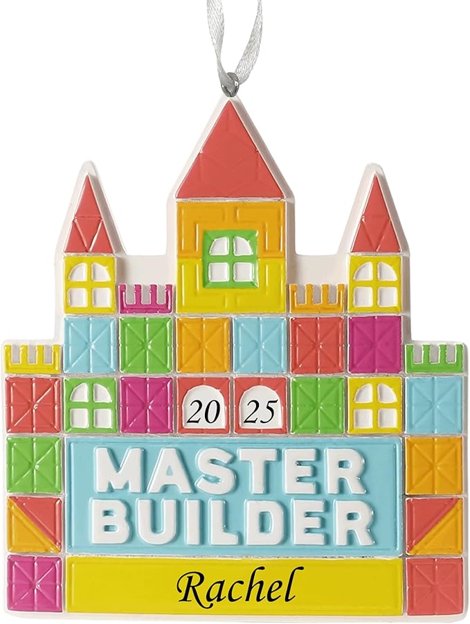 2025 Kids Christmas Ornament – Personalized Master Builder Child Christmas Ornament – Custom Building Blocks Ornament Keepsake – Colorful Holiday Decoration for Boys & Girls