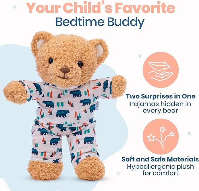 Zip N' Bear Soft Plush Teddy Bear Stuffed Animal with Cozy Cubs Pajamas - Zippy The Bear Cute Cuddly Plush Toy, Perfect Sensory Teddy for Kids, Toddlers - Adorable Gift & Bedtime Companion
