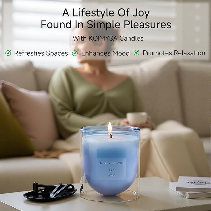 Aromatherapy Candle Gifts for Women Men Friends, Ocean Scented Blue Jar Soy Wax Non-Toxic Candles for Home, Living Room, Bedroom, Relaxation,10.5oz/50H, Medium Jar
