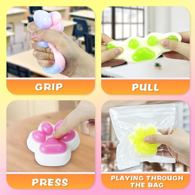 Cat Paw Squishies Fidget Toys, Hand Made Soft Cute Squeeze Sensory Toys for Autism, Goodie Bags Stuffers Birthday