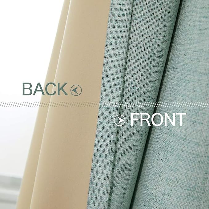 MIULEE Linen Texture Curtains for Bedroom Solid 100% Blackout Thermal Insulated Seafoam Green Curtains Grommet Room Darkening Draperies for Living Room 52x108 Inch (2 Panels)