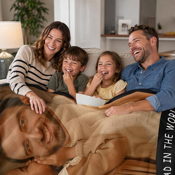 Fathers Day Birthday Gift for Dad Custom Blanket with 1 Photo & Text, Personalized Blankets with Picture to My Dad, HD Printing Customized Flannel Throw Blanket Gifts for Best Daddy Grandpa Ever