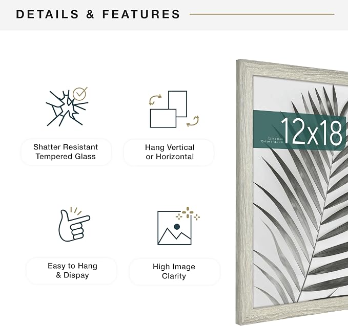 MCS Studio Gallery 12x18 Picture Frame Gray Woodgrain Engineered Wood, Rectangle Photo Frame for Photos, Posters & Art Prints (2-Pack)