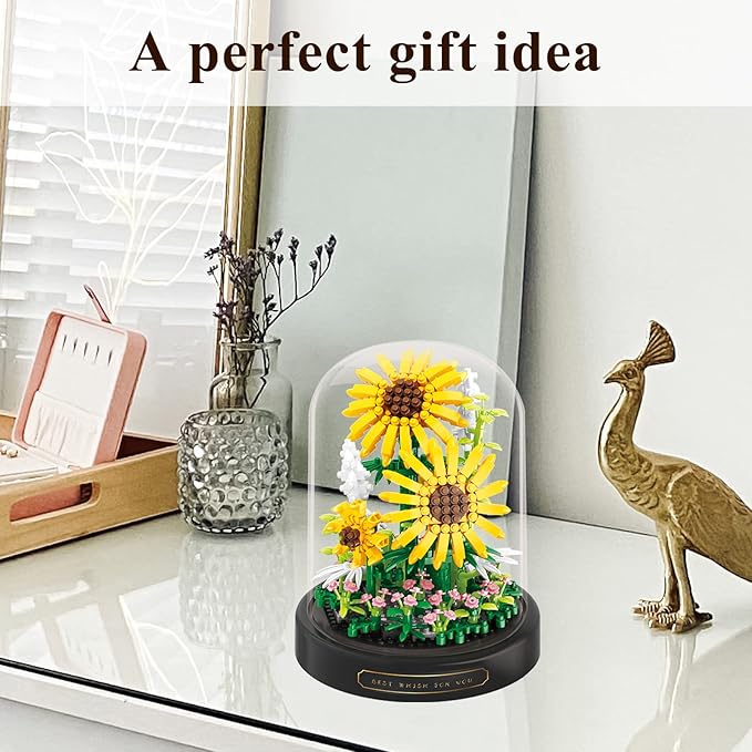 Sunflower Flower Bouquet Set,Mini Bricks Botanical Collection Flowers Building Blocks,Artificial Plant Bonsai Tree Friend Set,New Year Valentines Birthday Gift for Mom Girls Women Adults