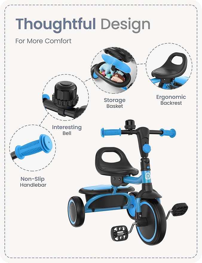 besrey Kids Tricycles Age 18 Month to 5 Years, Toddler Tricycle Kids Trikes Tricycle, Gift Toddler Tricycles for 2-5 Year Olds, Gift & Toys for Boy & Girl, Trikes for Toddlers, Light Blue