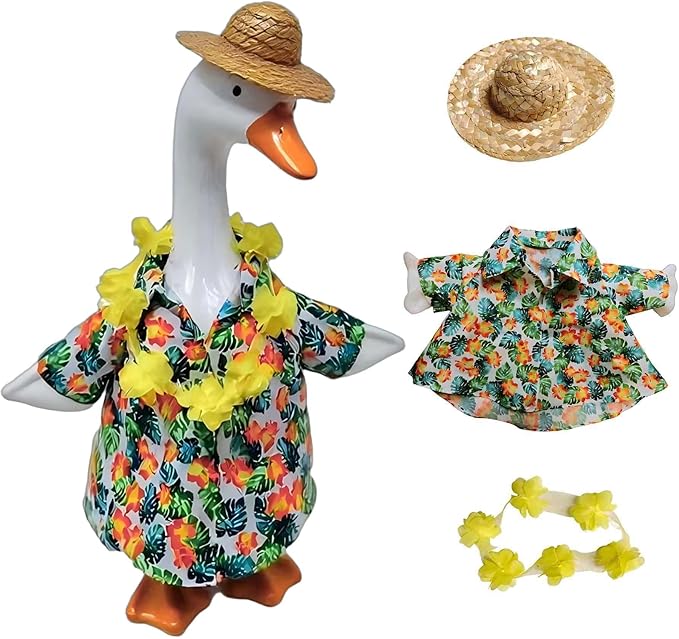 OBILAN Porch Goose Outfits, Summer Hawaiian-Style Goose Outfits, and Cute Goose Clothes fit Large 23" H Statues for Outdoor Garden and Yard Decoration(Green Shirt)