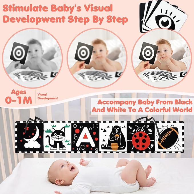 URMYWO 10 Pcs High Contrast Black and White Baby Toys for Newborn, Tummy Time Mirror, Rattle, Teether, Visual Stimulation Learning Cards, Sensory Toys for 0-6 Months, Baby Boy Girl Valentines Gifts