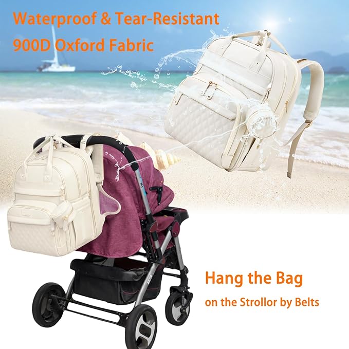 Astro alan Baby Diaper Bag with Changing Station, Waterproof Diaper Bag Backpack for Moms Dads with USB Charging Port, Baby Shower Gifts, Large Capacity diaper backpack, Beige