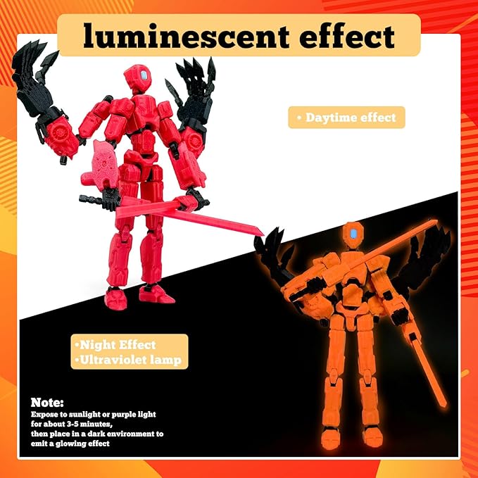 5.5Inch T13 Action Figure Assembly Completed, T13 3D Printed Action Figure Multi-Jointed Movable Robot Set,Collectors Desktop Decorations for Game Lovers Toys (Luminous Red)
