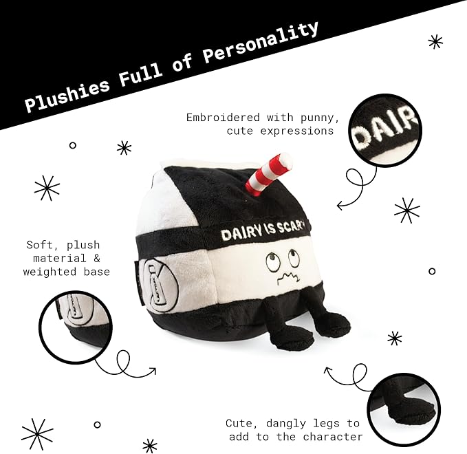 Milk Carton Plushie - Dairy is Scary Punny Milk Plush, Dairy Themed Gift, Food Plush Toy for Gifting