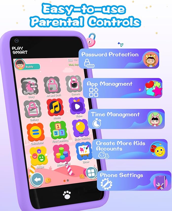 MOMILLA Toys Kids Smart Phone, Birthday Gifts for Girls, Kids Phone with 3.97" Touchscreen, 16 GB Mini Play Cell Phone, Toddler Toys for Girls Age 3 4 5 6 7 8 9 10 Years Old (Front Camera Only)