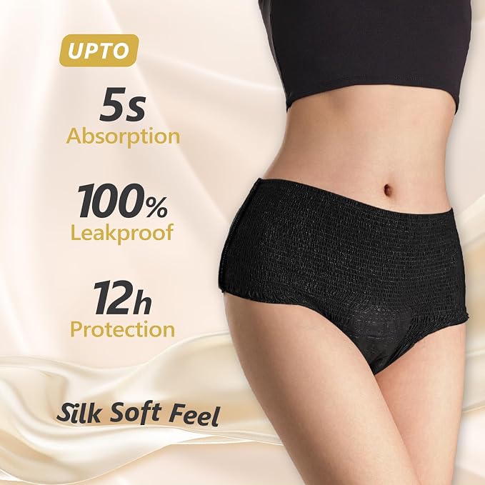 MOLLIS Disposable Period Underwear for Women, Postpartum Panties, Maternity Knickers Heavy Flow Leak Proof, Unscented, Black, XXLarge, 16 Count