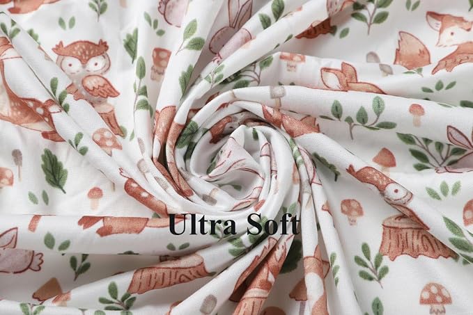 Stretchy Fitted Crib Sheets Set 2 Pack Portable Crib Mattress Topper for Baby Girl Boy,Ultra Soft Jersey Material, Brown & Fox
