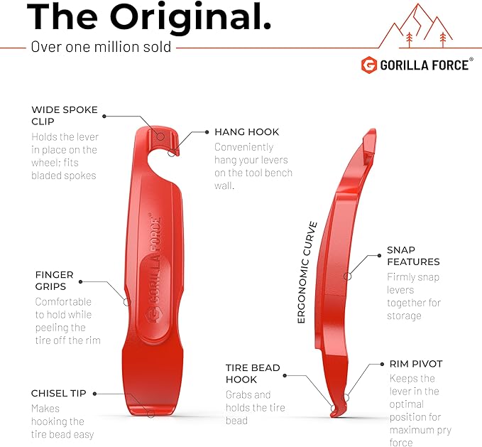 Gorilla Force Ultra Strong Bike Tire Levers | 4 Pack | Lava Red