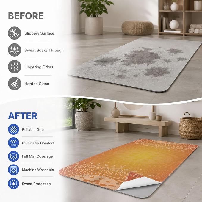 Yoga Mat Towel, Hot Yoga Non Slip with 4 Corner Pockets, 74 x 26 in | Soft Absorbent Microfiber With Four Corner Pockets, Fits Over Yoga Mats For Hot Yoga, Pilates, Gym, And Travel