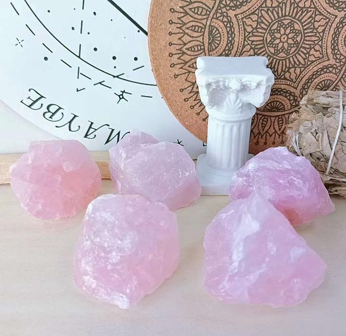 LAIDANLA Rose Quartz 2" Natural Rough Stones Crystal Large Raw Crystals Bulk Healing Gemstones for Reiki Healing Tumbling Fountain Rocks Wire Wrapping Decoration Cabbing Lapidary 4PCS 0.55lb