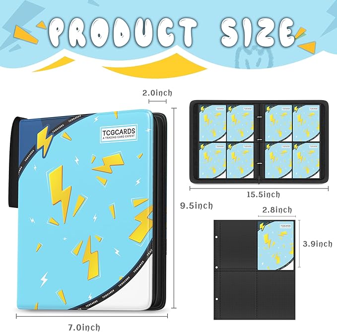Trading Card Binder 4 Pocket, Card Binder 400 Pockels Card Book Holder Cards with 50 Removable Sleeves, 3-RingZip Design MTG/TCG/Sport Collectible Trading Card Albums Gifls for Boys and Girls (Blue)
