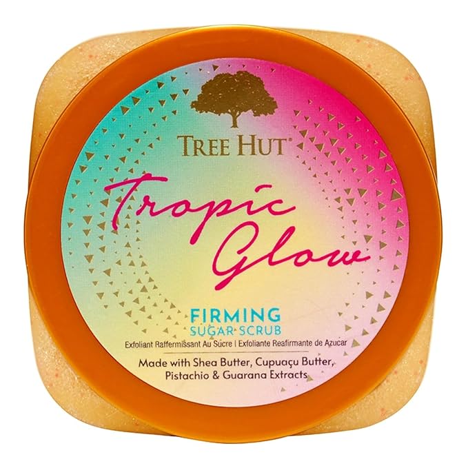 Tree Hut Tropic Glow Shea Sugar Scrub, Exfoliating & Hydrating Body Scrub with Shea Butter, Radiant Glow, Warm Scent, 18 oz