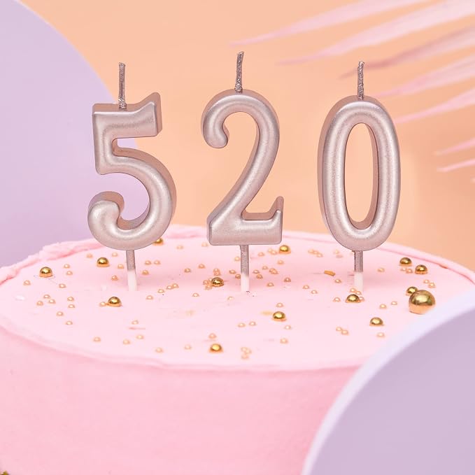 PHD CAKE 10-Pieces Rose Gold Numeral Birthday Candles, Cake Numeral Candles Number 0-9 Glitter Cake Topper Decoration for Birthday,Wedding Anniversary,Party Celebration