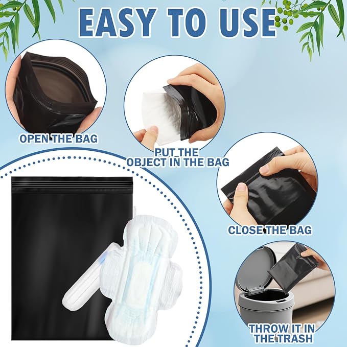Dunzoom 300 Pcs Sanitary Napkin Disposal Bags Women Tampon Plastic Bags 4" x 6" Black Period Pad Bag Odor-Proof Feminine Hygiene Bag for Tampons and Pads Women Privacy Handling