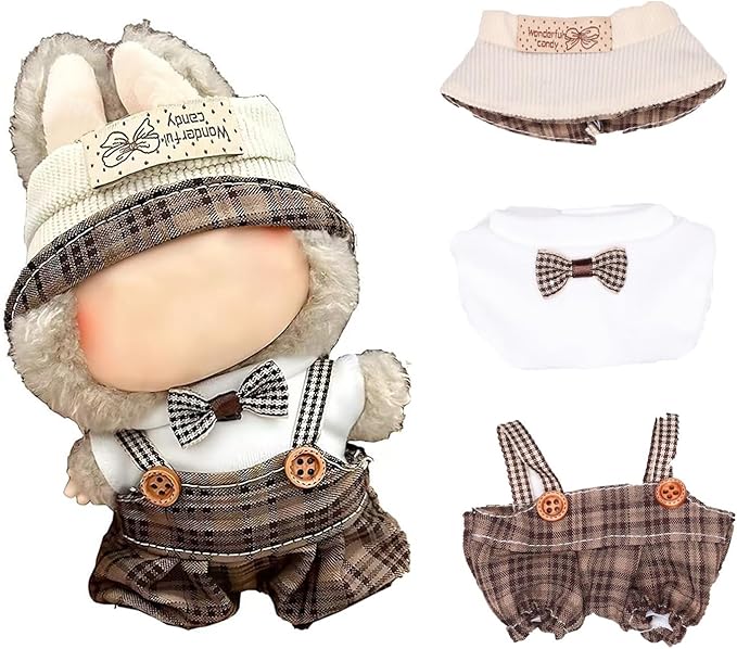 Clothes for Doll (NO Doll), 3 Piece Outfits Set for 17cm, Boys and Girls Stylish Adorable Clothes Dolls Accessories Suit, Brown