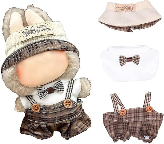 Clothes for Doll (NO Doll), 3 Piece Outfits Set for 17cm, Boys and Girls Stylish Adorable Clothes Dolls Accessories Suit, Brown