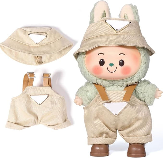 AICase for 17cm Doll Clothes/Outfit,Clothes Set for 17cm Doll,2 Piece Set Hat Clothing,Boys and Girls Stylish Adorable Dolls Clothes Accessories_Khaki