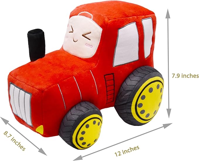 Soft Plush Tractor Stuffed Truck Toy Super Cute Car Plushie Throw Pillow Excellent Gifts for Kids or Birthday Party 12 Inches (Red)