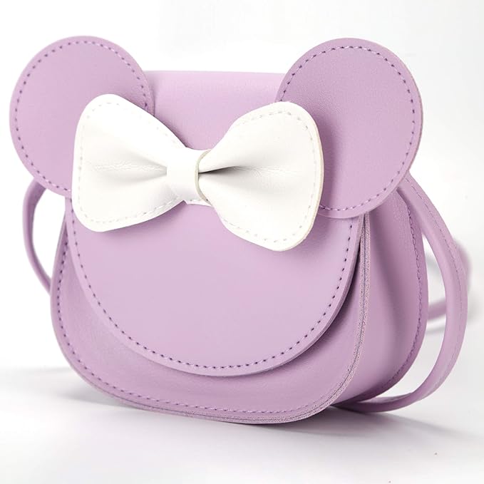 Little Mouse Ear Bow Crossbody Purse,PU Shoulder Handbag for Kids Girls Toddlers(Purple)