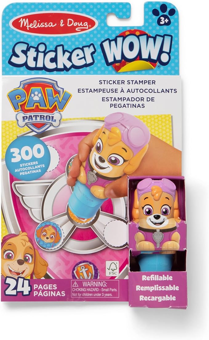 Melissa & Doug Sticker Wow!™ 24-Page Activity Pad and Sticker Stamper, 300 Stickers, Arts and Crafts Fidget Toy Collectible Character – PAW Patrol Skye - FSC Certified