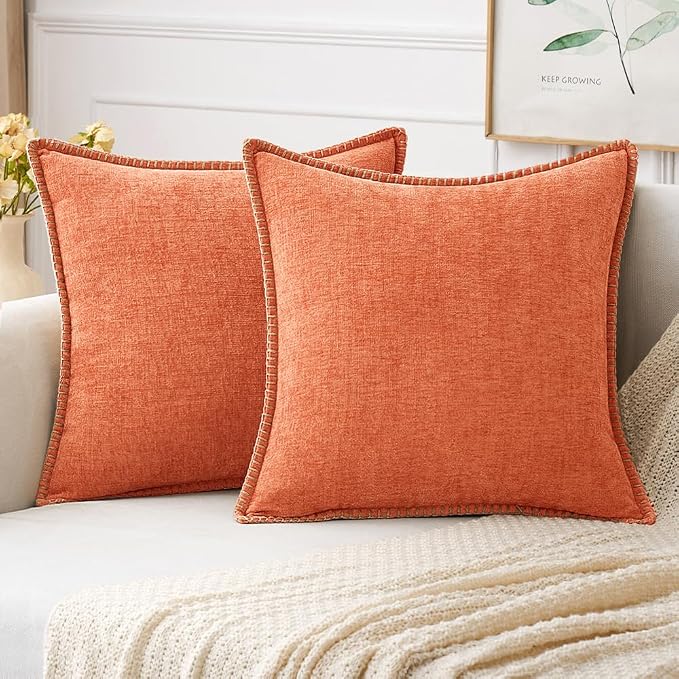 MIULEE Decorative Couch Throw Pillow Covers 20x20 Inch Coral Red 2 Pack | Farmhouse Pillow Covers with Stitched Edge, Soft Chenille Cushion Cases, for Sofa Bed Living Room Home Decor