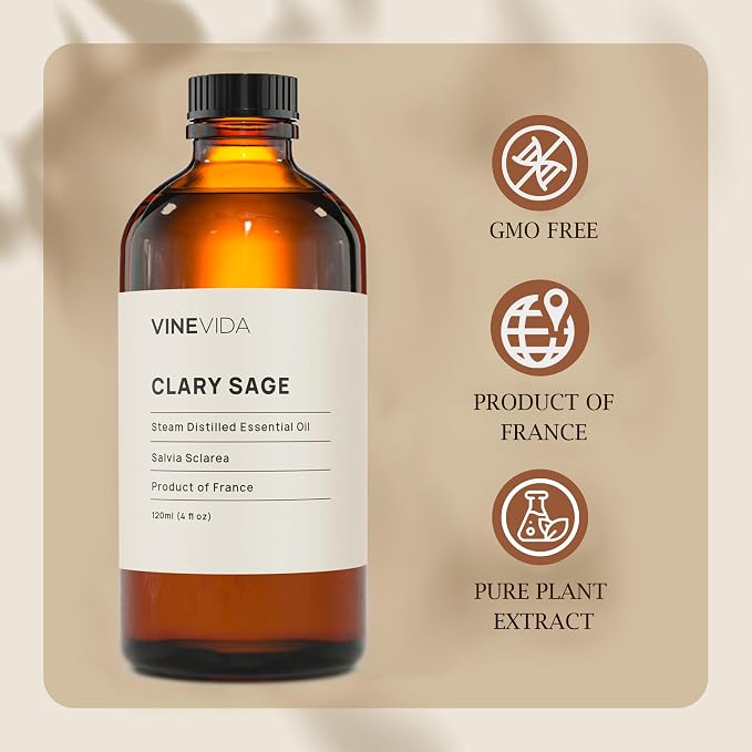 VINEVIDA Clary Sage Essential Oil 4 oz - Undiluted Candle Scent DIY Scents for Candlemaking Bulk Soap Making