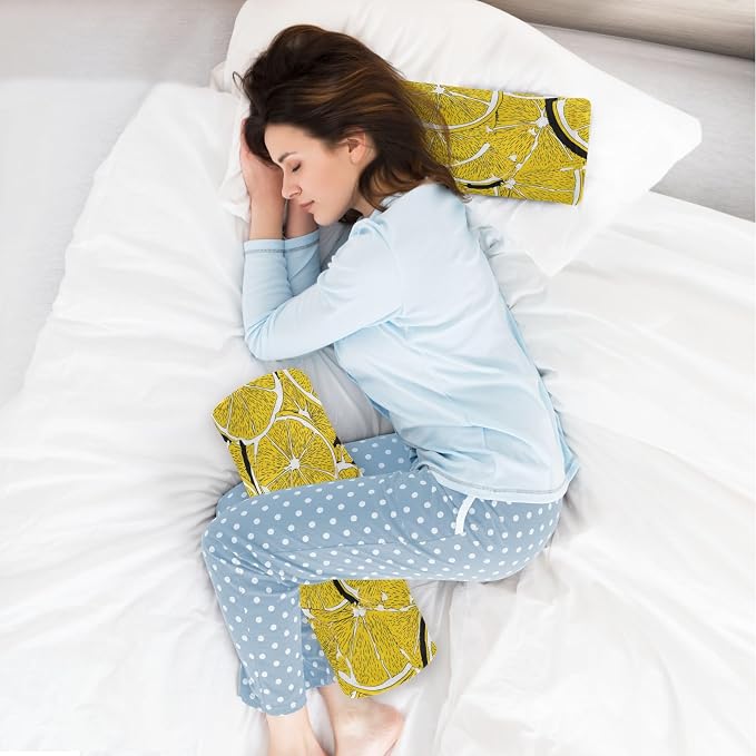 Yellow Lemon Slices Neck Roll Pillow Bolster Round Health Memory Foam Long Cervical Cylinder Pillows with Removable Washable Cover for Body Bed Legs Back Yoga