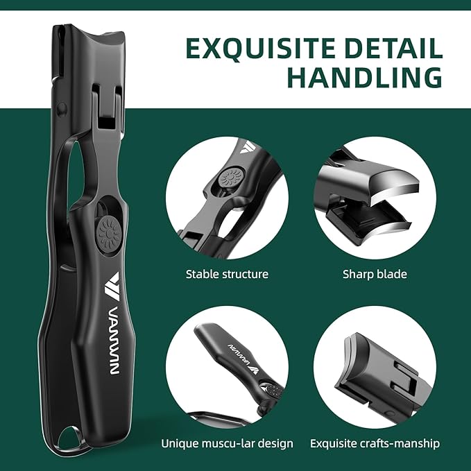 German Nail Clippers for Men Thick Nails, VANWIN Toenail Clippers for Seniors Large Wide Jaw Opening, Heavy Duty No Splash Fingernail Clipper with Safety Lock Nail Clippers with Catcher for Women