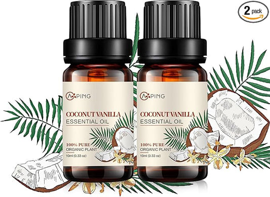 2-Pack CoconutVanilla Essential Oil - 100% Pure Organic Natural Plant CoconutVanilla Oil for Diffuser, Aroma, Spa, Massage, Yoga, Perfume, 2x10ML