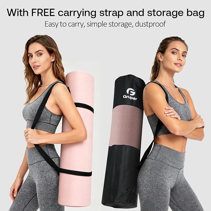 Gruper Yoga Mat Non Slip NBR Extra Thick Yoga Mat, 72"L x 32"/24"W x 0.6"/0.4"TH (185cm x 80cm/61cm x 15mm/10mm), Anti-Tear Exercise Mat with Carrying Strap and Bag, Workout Mats for Yoga, Pilates