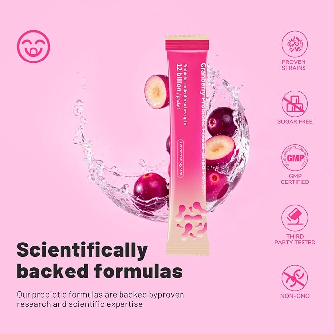Women Probiotic Powder -13 Strains, 12 Billion CFUs - Probiotics for Women Vaginal Health, pH Balance, Gut Metabolism and Immune Support, Cranberry Flavor, Sugar Free, 15 Packs