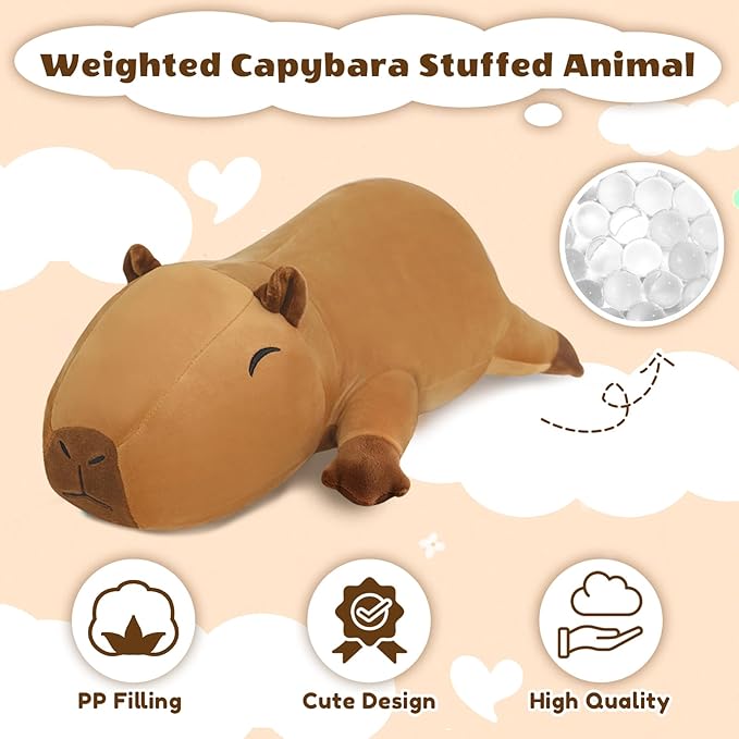 Weighted Capybara Stuffed Animals, Cute Weighted Capybara Plush, Soft Stuffed Weighted Plushie Pillow Gifts for Girls Boys(9.8" 0.8Lbs)