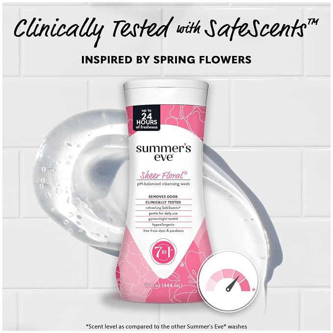 Summer's Eve Feminine Wash, Sheer Floral, Daily pH-Balanced Body Wash for Women, Feminine Care to Remove Vaginal Odor, Gynecologist Tested, 15 Fl Oz (Pack of 2)