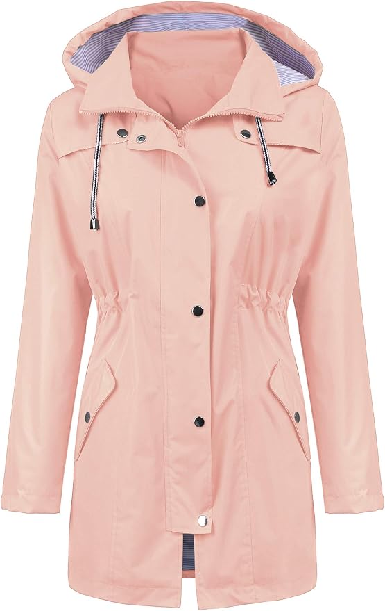 LOMON Raincoat Women Waterproof Long Hooded Trench Coats Lined Windbreaker Travel Jacket S-XXL