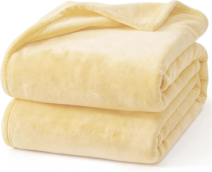 Hansleep Full Bright Yellow Fleece Blanket, Soft Flannel Bed Blanket | Fuzzy Cozy Blanket 84x90 Inches, Multi-use for Bed, Sofa, Couch, Travel, Camping, All Season Warm Lightweight Cover