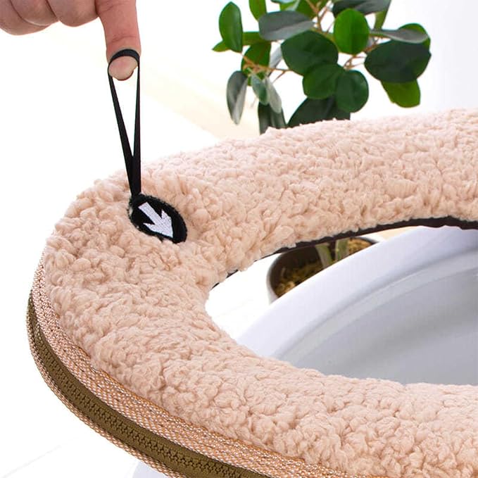 Warm Plush Toilet Seat Cover:Thicken Toilet Seat Pad with Hanging Loop and Zipper, Bathroom Soft Toilet Seat Covers Washable Cushion (Brown)