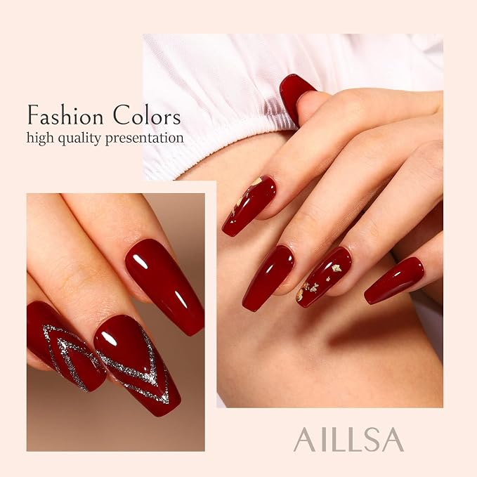 AILLSA Dip Powder Wine Red for Valentine's Day, Red Dip Powder Nail 1 Oz | Burgundy Nail Dipping Powder French Nail Art for Starter Manicure Salon DIY at Home, Fall Winter Dip Powder Colors for Women