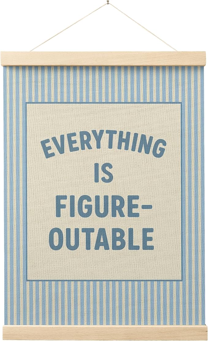 FGFK Preppy Blue Everything Is Figureoutable Inspirational Wall Art Poster Hanger Frame, Trendy Blue Striped Positive Affirmations Canvas Prints Framed Wall Decor for Girls Bedroom Dorm, 12x16 Inch