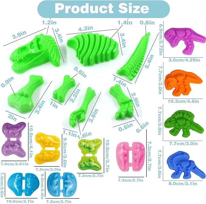 Unleash Creativity with 11 Unique Dinosaur Fossil Molds Dough Toys and 6 Unique Dino Molds Dough Toys Accessories Set Whit 5 Bright Color